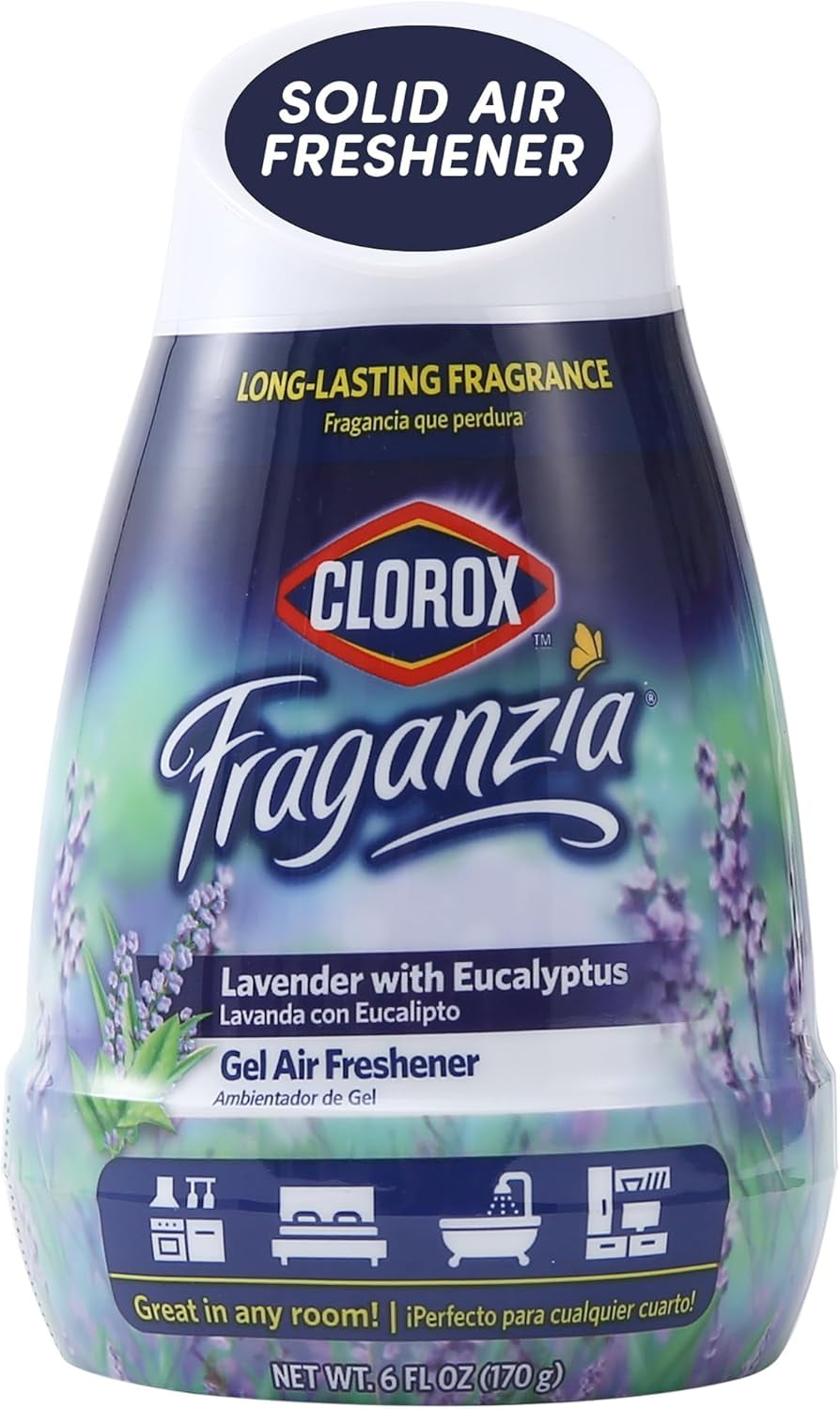 Fraganzia Gel Air Freshener Cone, Lavender with Eucalyptus Scent - No Plug, Battery Free Room Deodorizer Fragrance for Small Room, Closet, Kitchen, Bathroom, Office and More, 6 Fl Ounce