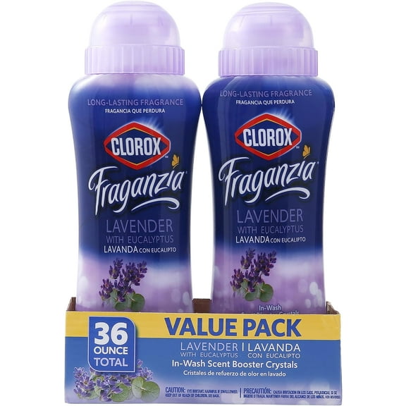 Fraganzia Laundry Scent Booster Crystals in Lavender with Eucalyptus Scent - Scented In-Wash Freshener Beads for Fresh, Clean, Great Smelling Clothes and Linens, 18 Oz - 2 Pack