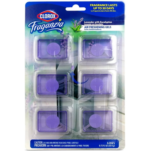 Fraganzia Stick-On Gel Fresheners, Lavender with Eucalyptus Trash Can Deodorizer Up to 30 Days Scent, Odor Absorber for Kitchen, Bathroom, Closet, No Plug or Batteries, 0.12 Fl Oz, 6 Count