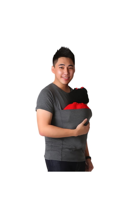 Fragarn Kangaroo Dad Men's T-Shirt Short-Sleeved Stretchy Infant Sling Baby Carrier Shirt 2 in 17 Big Pocket(Gray，M）