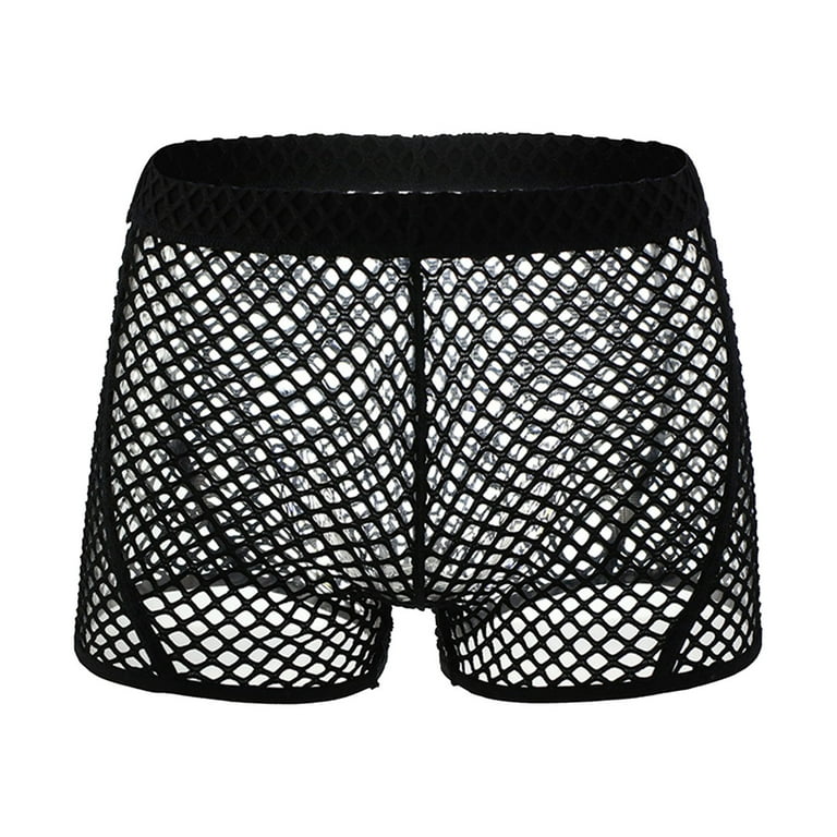 Fragarn Men Boxer Briefs Fashion Underwear Men's Shorts Hollow Out Sexy Sports  Fishing Net Capris Semi Transparent Pajamas Underwear Men Briefs Black 