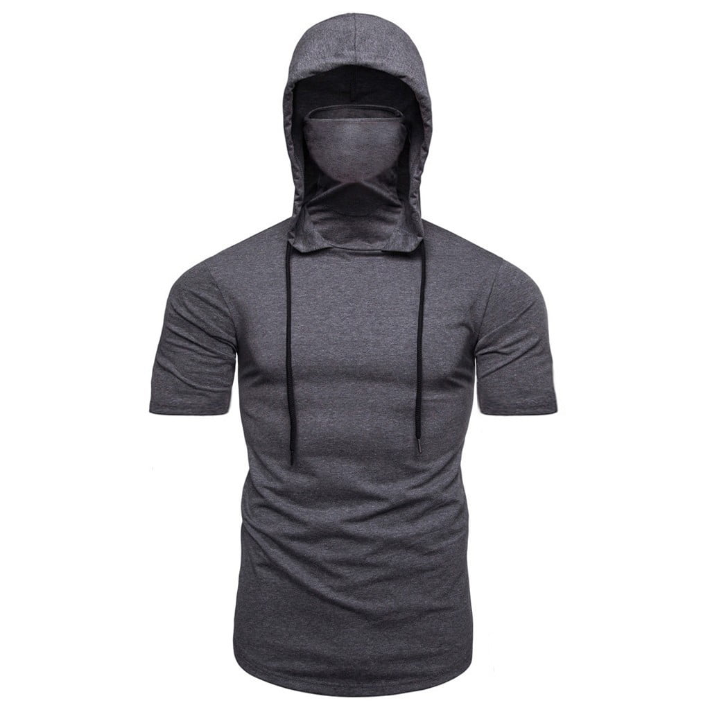 Fragarn Mens Hoodie with Face Mask Turtleneck Compression Top Dry