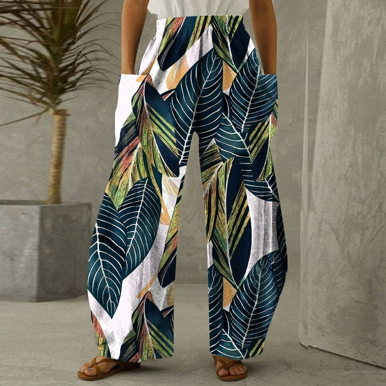 Fragarn Womens Summer Print Casual Loose Pants Plus Size Loose Beach Pants  cargo pants women 