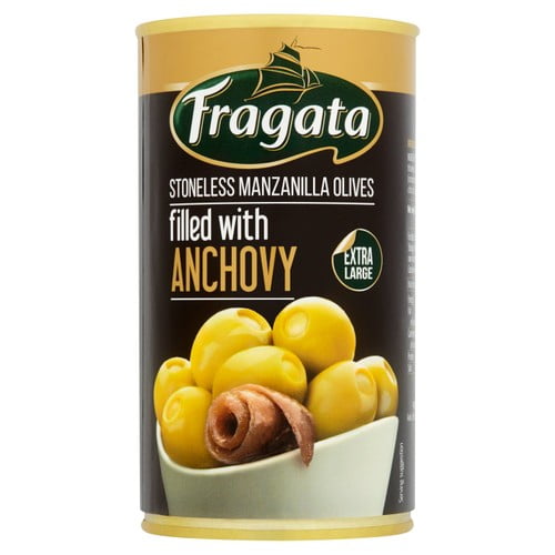 Fragata Anchovy Stuffed Olives in Brine 350g, British Import (Pack of 3)