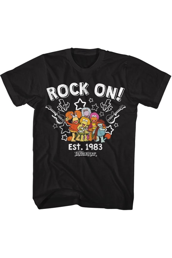 Fraggle Rock Guitars and Stars Black Adult T-Shirt