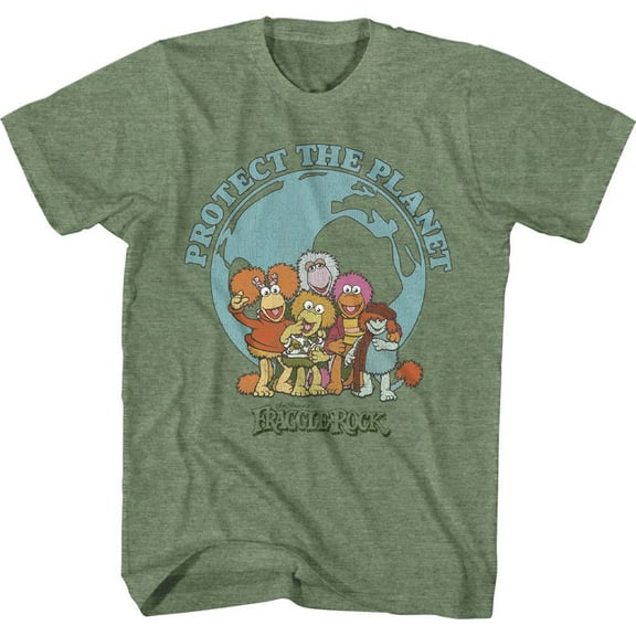 Fraggle Rock Save The Planet Military Green Heather Adult T-Shirt