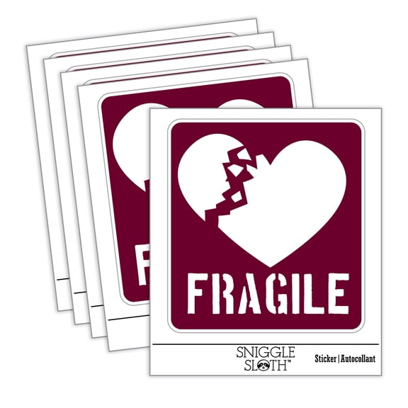 Fragile Broken Heart Car Window Bumper Water Bottle Phone Tablet Laptop Waterproof Vinyl Decal Sticker Set 5-Pack - Gloss Finish - 5.0"