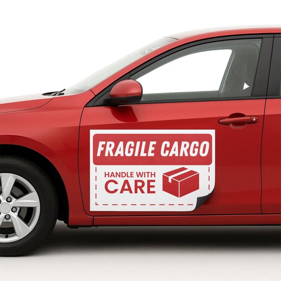 Fragile Cargo Handle with Car Magnet Sign by DC | Flexible Car Magnetic Sheets with Adhesive Backing | 12"x18" Bumper Magnet Sticker for Vehicles, Trucks & Advertising Signs | 2 PC | Made in USA