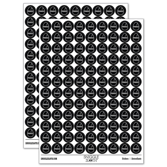 Fragile Cracked Chicken Egg 200+ Round Stickers - Black - Gloss Finish - 0.50" Size