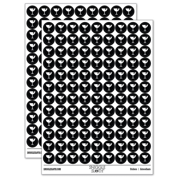 Fragile Glass Icon 200+ Round Stickers - Black - Gloss Finish - 0.50" Size