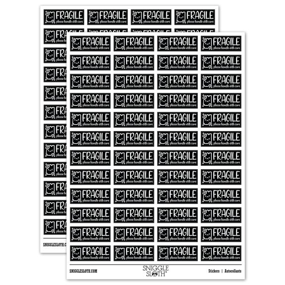 Fragile Handle With Care Broken Parts Label Box Sticker Set - Black - Gloss Finish - 1.25" Mini