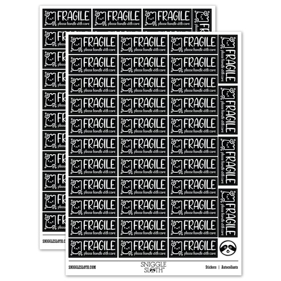 Fragile Handle With Care Broken Parts Label Box Sticker Set - Black - Matte Finish - 1.5" Small