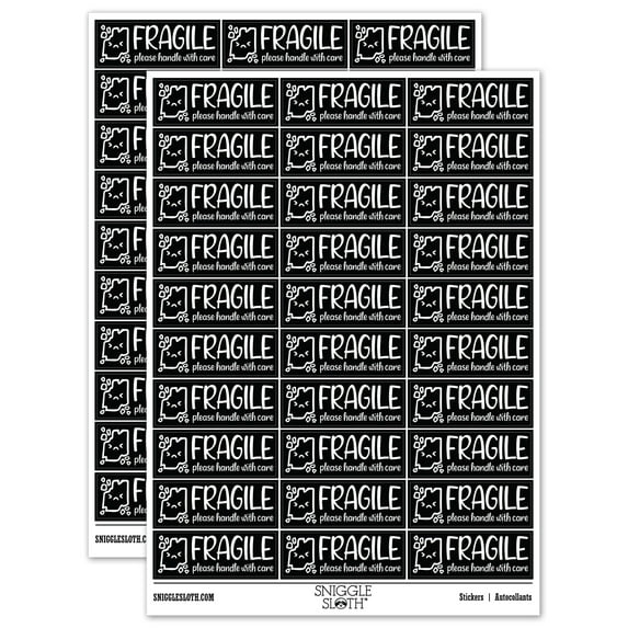 Fragile Handle With Care Broken Parts Label Box Sticker Set - Black - Matte Finish - 1.75" Medium