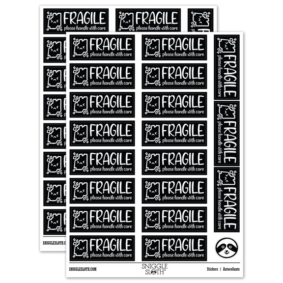 Fragile Handle With Care Broken Parts Label Box Sticker Set - Black - Matte Finish - 2.00" Large