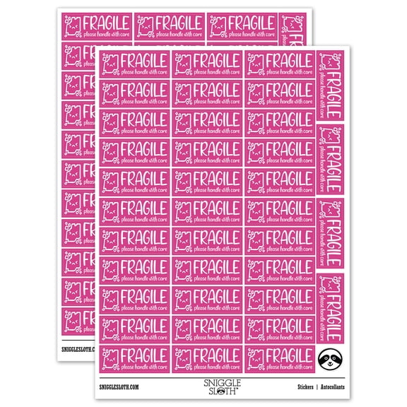 Fragile Handle With Care Broken Parts Label Box Sticker Set - Hot Pink - Matte Finish - 1.5" Small
