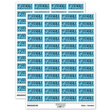 Fragile Handle With Care Broken Parts Label Box Sticker Set - Light Blue - Gloss Finish - 1.25" Mini