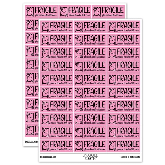 Fragile Handle With Care Broken Parts Label Box Sticker Set - Light Pink - Gloss Finish - 1.75" Medium