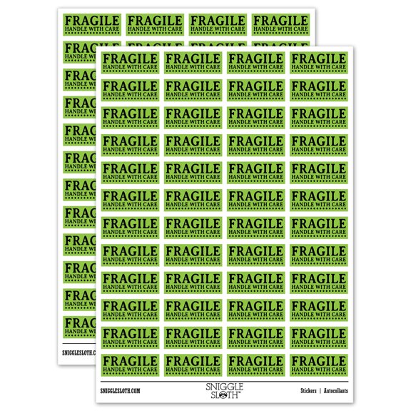 Fragile Handle With Care Dotted Line Label Box Sticker Set - Light Green - Matte Finish - 1.25" Mini