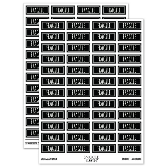 Fragile Shipment Label Box Package Sticker Set - Black - Gloss Finish - 1.25" Mini