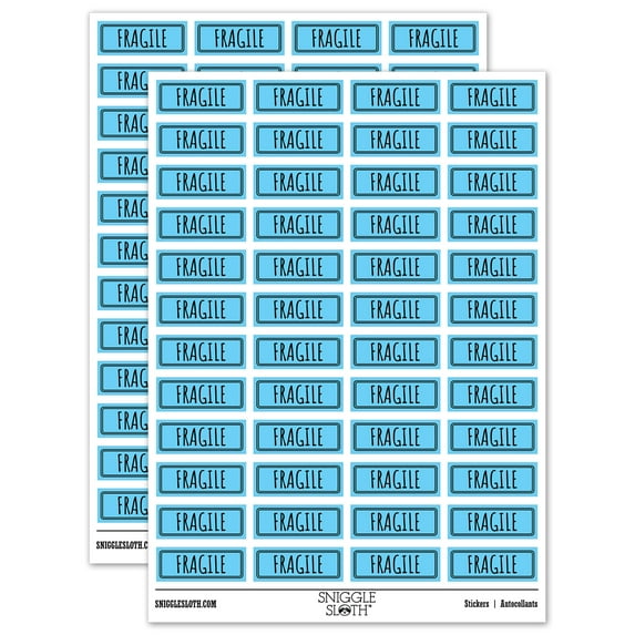 Fragile Shipment Label Box Package Sticker Set - Light Blue - Gloss Finish - 1.25" Mini