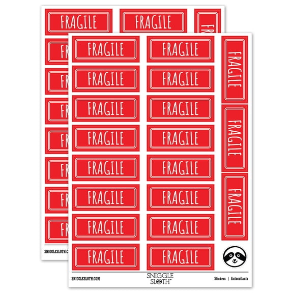 Fragile Shipment Label Box Package Sticker Set - Red - Gloss Finish - 2.00" Large