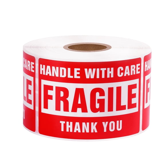 Fragile Stickers for Shipping, Handle with Care Labels, 500 Pack, 2 x 3 Inch, Permanent Adhesive, Red Background with White Text, Moving Stickers for Glass, Breakable Items