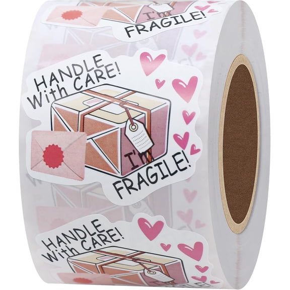 Fragile Stickers for Shipping Please Handle with Care Labels Pink Fragile with Heart Labels for Small Business Shipping Warning Thank You Total 500 Labels Per Roll