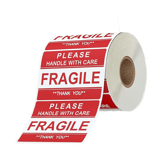 Fragile Stickers for Shipping, 2" x 3" Handle with Care Labels, 500 Permanent Adhesive Warning Stickers, Red Fluorescent for Boxes, Mailers, Pallets