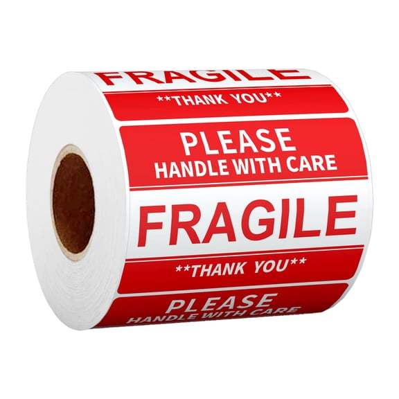 Fragile Stickers for Shipping, 2" x 3" Handle with Care Labels, 500 Permanent Adhesive Warning Stickers, Red Fluorescent for Boxes, Mailers, Pallets