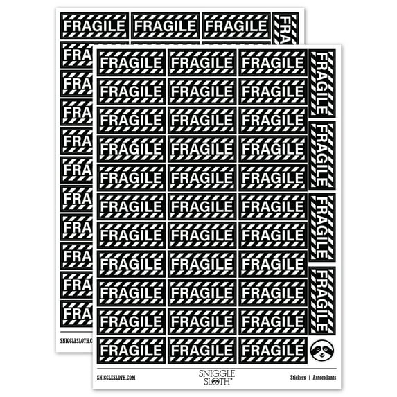 Fragile Warning Border Label Package Box Sticker Set - Black - Gloss Finish - 1.5" Small
