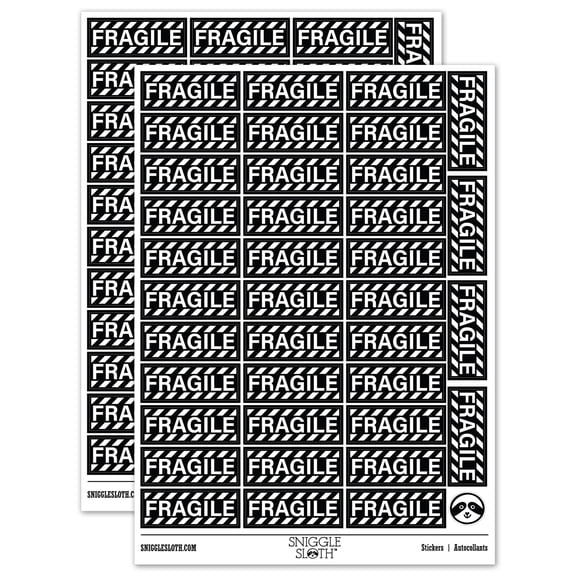Fragile Warning Border Label Package Box Sticker Set - Black - Matte Finish - 1.5" Small