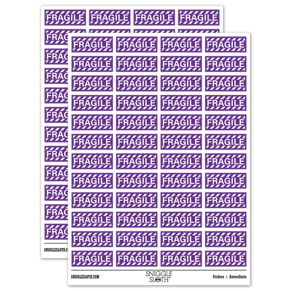 Fragile Warning Border Label Package Box Sticker Set - Purple - Matte Finish - 1.25" Mini