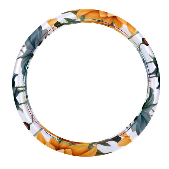 Fragmented Flowers 14.5 Inch Printing PVC Leather Car Wheel Cover Steering Wheel Cover Auto Accessories
