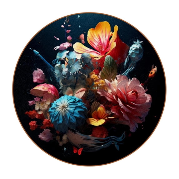 Fragmented Flowers 6PCS Round Car Coasters, Microfiber Leather Drink Cup Holders, 11x11 cm/4.3x4.3 in - Set of 6 Absorbent Car Coasters for Car, SUV, Truck, Easy to Clean Auto Accessories