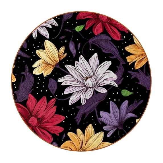 Fragmented Flowers 6PCS Round Coasters, Microfiber Leather Drink Coasters Set of 6, 11x11 cm/4.3x4.3 in Coaster for Drinks, Heat Cup Coasters, Table Coasters for Home and Office