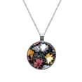 thumbnail image 1 of Fragmented Flowers Glass Design Circle Pendant Necklace - Elegant Jewelry Piece, 1 of 1