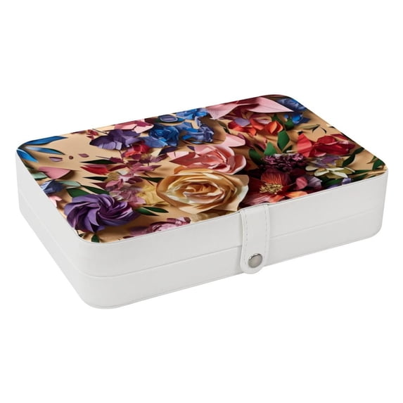 Fragmented Flowers PU Leather Earring Organizer with Removable Compartment - Portable Jewelry Stand, Bracelet Holder, Display Case