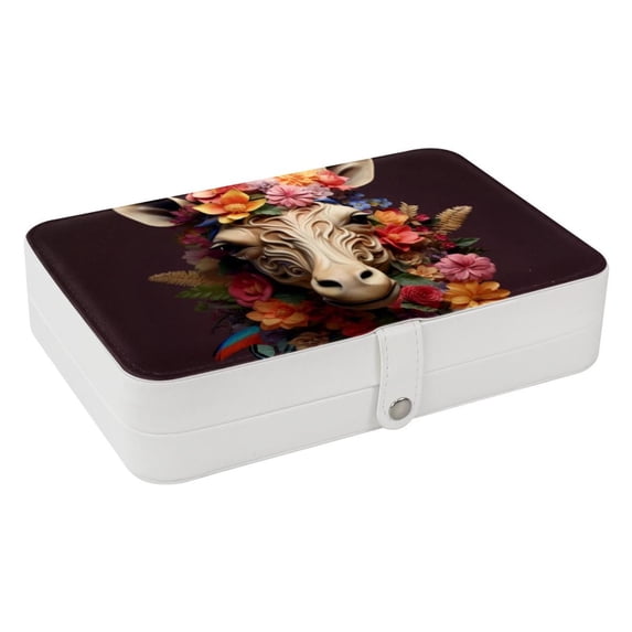 Fragmented Flowers Portable PU Leather Jewelry Box with Removable Compartment, Bracelet Holder, and Jewelry Display