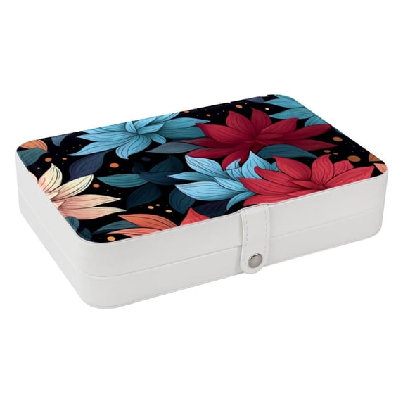 Fragmented Flowers Portable PU Leather Jewelry Organizer with Removable Compartment, Necklace Holder, Bracelet Holder, and Jewelry Boxes