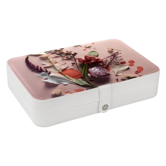 Fragmented Flowers Portable PU Leather Jewelry Organizer with Removable Compartment, Storage Box, Necklace Holder, and Travel Organizer