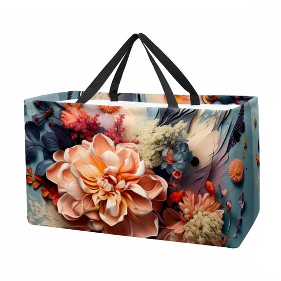 Fragmented Flowers Reusable Foldable Oxford Cloth Collapsible Easter Basket Storage Bin Bag with Large Capacity