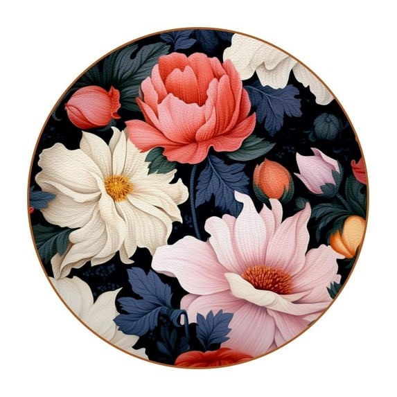 Fragmented Flowers Set of 6 Round Microfiber Leather Coasters, 11x11 cm/4.3x4.3 in Drink Coasters for Home and Office, Heat, Stylish Table Mats