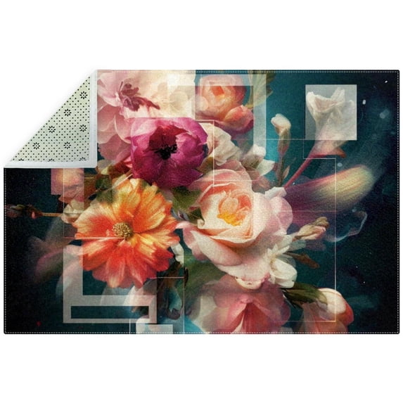 Fragmented Flowers Soft and Durable Polyester Indoor Area Rug for Accents and Comfort - 4x6 Feet Square Floor Mat
