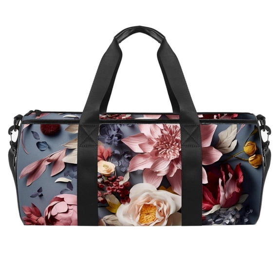 Fragmented Flowers Sports Bag, Shoe Bag, Basketball Bag, Soccer Bag - Size 17.7 Inches with Interior Zipper Pocket - Large Capacity - Ideal for Gym, Travel, and Sports Matches