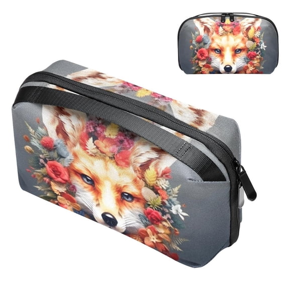Fragmented Flowers Waterproof Oxford Fabric Storage Case with Charger Pouch, Small Portable Storage Box, and Cable Organizer Travel - 5.9x9.44x3.14 in