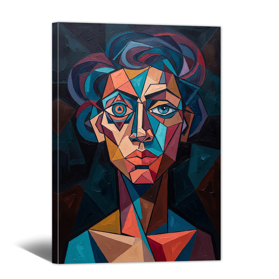 Fragmented Geometric Canvas Wall Art Abstract Face Contour Picture Print, Modern Artwork Color Drawing Boho Painting for Living Room Bedroom Home Office Decor