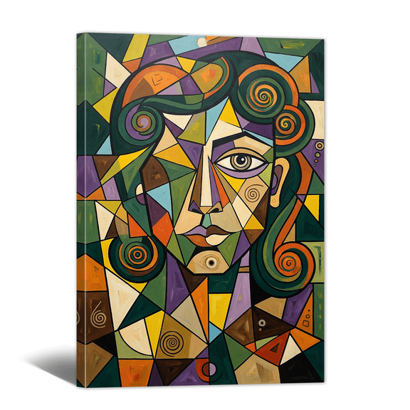 Fragmented Geometric Canvas Wall Art Abstract Face Contour Picture Print, Modern Artwork Color Drawing Boho Painting for Living Room Bedroom Home Office Decor