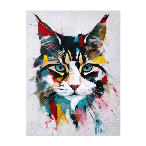 Fragmented Maine Coon Portrait - Colorful Abstract Cat Art - Expressive Feline Painting - Digital Art Cat Abstract Modern Art Animal Portrait Unframed Wall Art Print 5 x 7 inches
