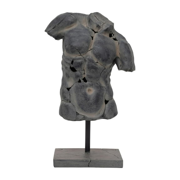 Fragmented Male Torso Statue Resin Sculpture Modern Cracked Finish Artistic Decor for Living Room Office Bookshelf Black