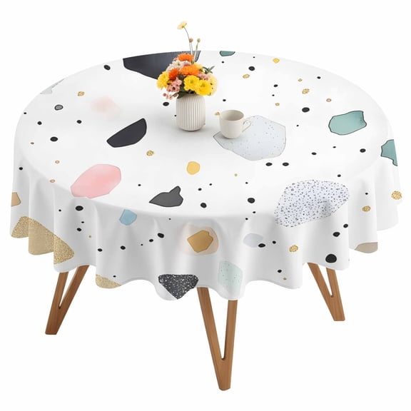Fragments Puzzles Art Round Tablecloth 60 inches Colorful Dot Art Waterproof Oil-Proof Table Cloth Round Table Cover for Holiday Party Picnic Dinner Decor Indoor and Outdoor Use
